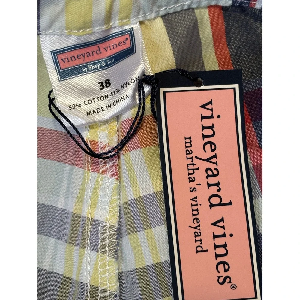 Vineyard Vines Mens Plaid Board‎ Shorts Swim Trunks Yellow Blue Red Size 38 NWT